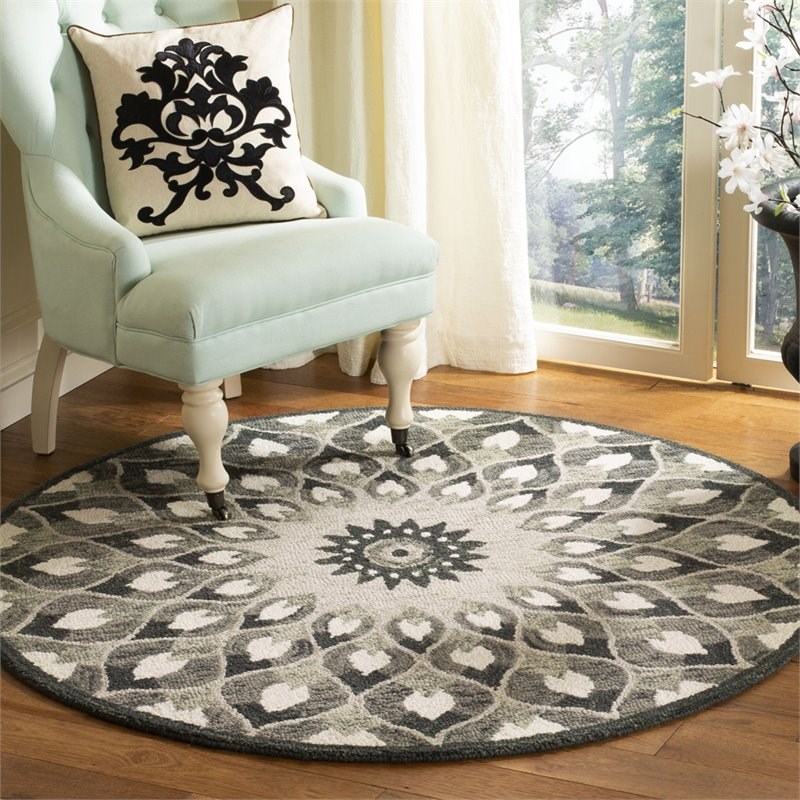 safavieh novelty 5' round hand tufted wool rug in charcoal and ivory ...