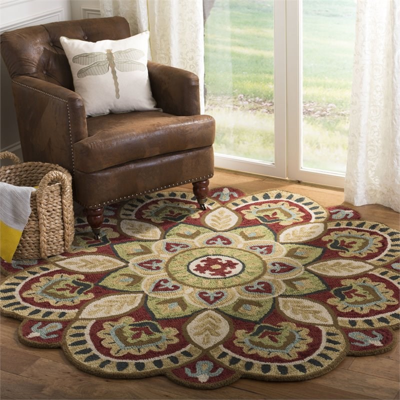 Safavieh Novelty 6' Round Hand Tufted Wool Rug in Red and Taupe