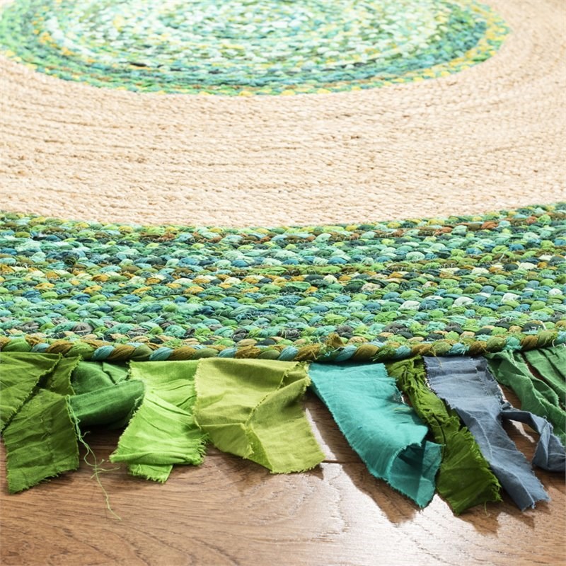 Safavieh Cape Cod 4' Round Hand Woven Jute Rug in Green and Natural