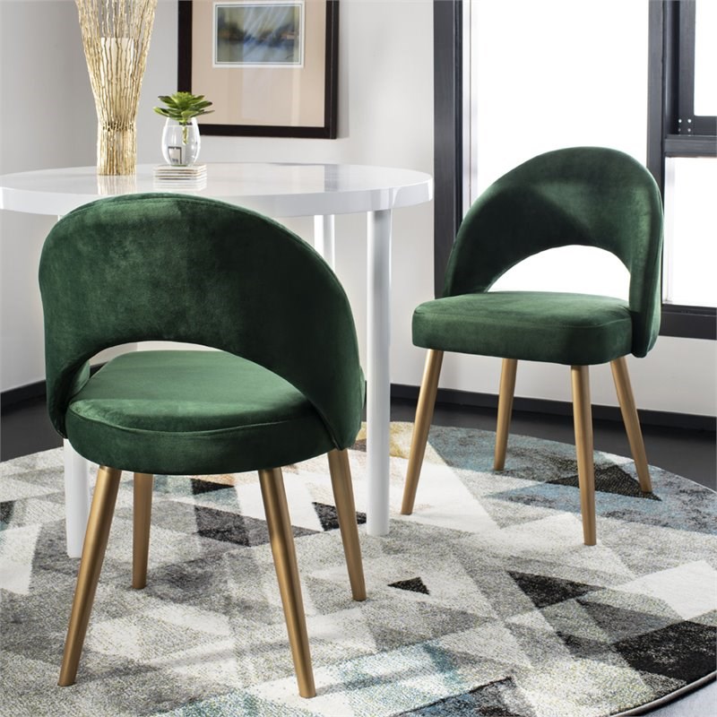 Safavieh Giani Upholstered Dining Side Chair in Green (Set of 2)