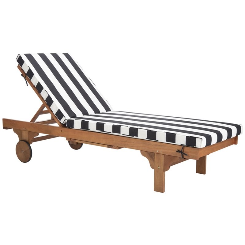 Safavieh Newport Mobile Patio Chaise Lounge in Black and White