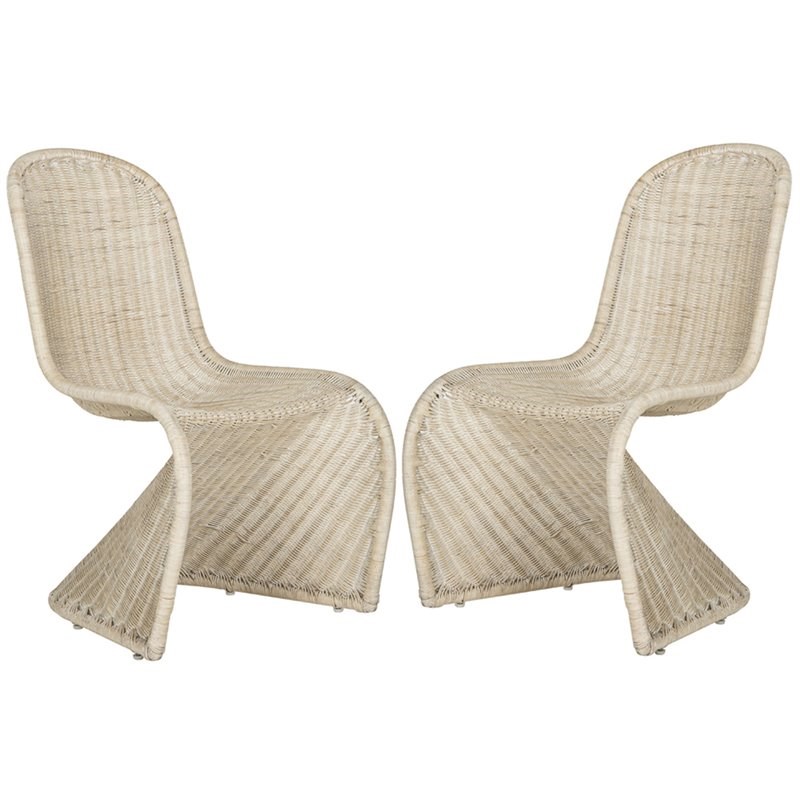 Safavieh Tana Wicker Dining Side Chair in Natural White Wash(Set of 2)