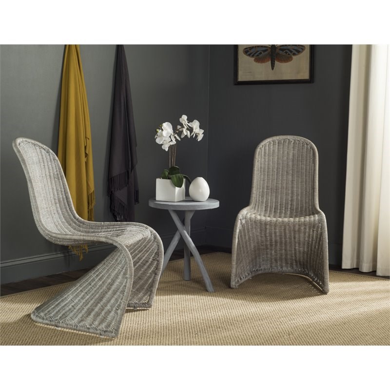 Safavieh Tana Wicker Dining Side Chair in Antique Gray (Set of 2)