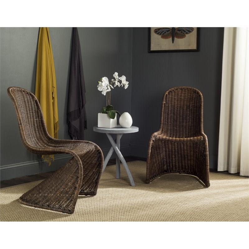 Safavieh Tana Wicker Dining Side Chair in Brown (Set of 2)