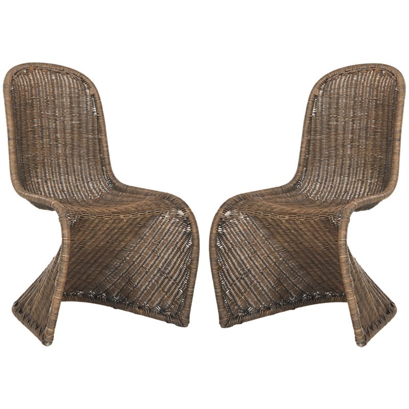 Safavieh Tana Wicker Dining Side Chair in Brown (Set of 2)