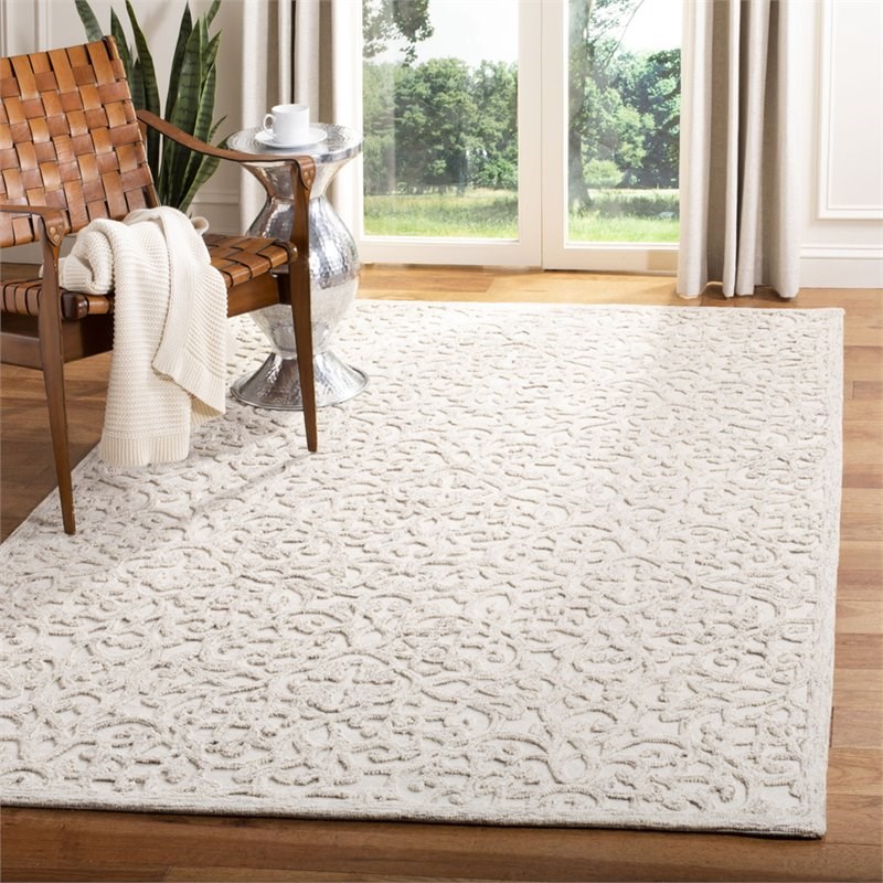 Safavieh Trace 5' x 8' Hand Tufted Wool Rug in Camel and Ivory
