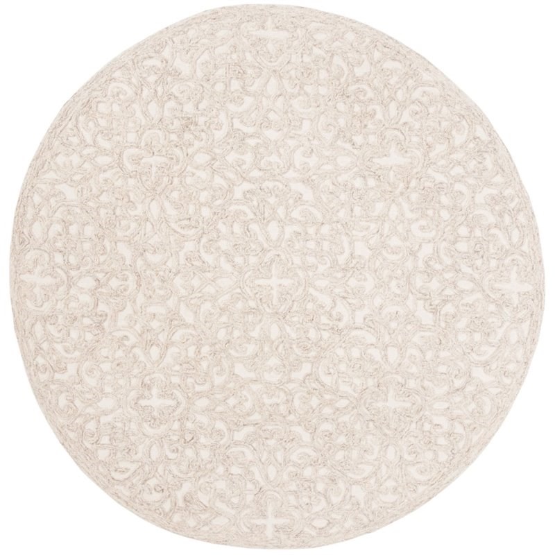 Safavieh Trace 6' Round Hand Tufted Wool Rug in Camel and Ivory