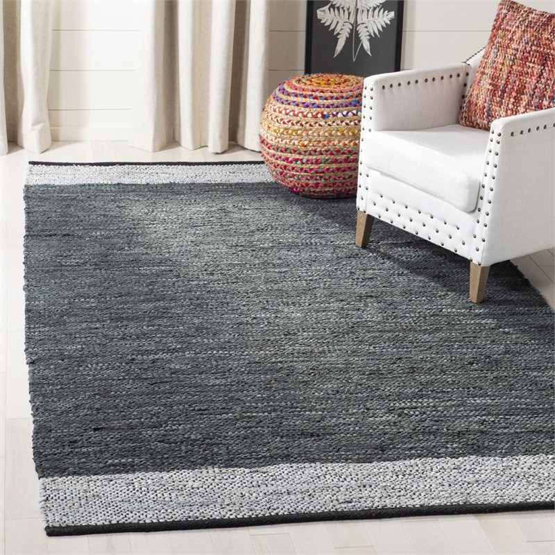 Safavieh Vintage 5' x 8' Hand Woven Leather Rug in Gray and Silver