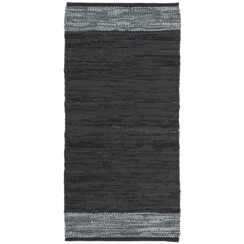 Black Safavieh Vintage Leather Collection VTL201Z Handmade Stripe Leather & Cotton Runner 2'3 x 6' Grey 