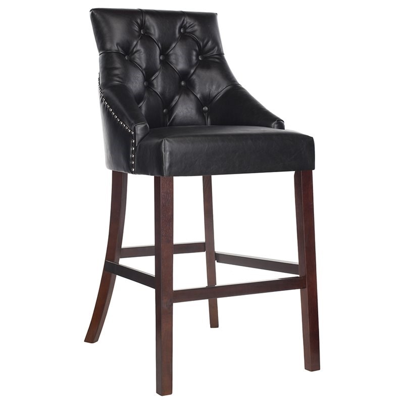 Safavieh Eleni 31" Faux Leather Tufted Bar Stool in Black (Set of 2