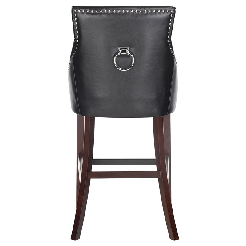 Safavieh Eleni 31" Faux Leather Tufted Bar Stool in Black (Set of 2