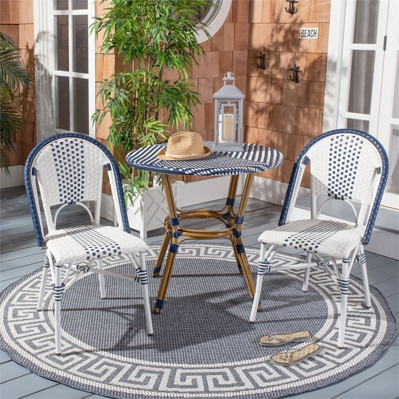 Safavieh Sidford Traditional Wicker / Rattan Bistro Table in Navy and