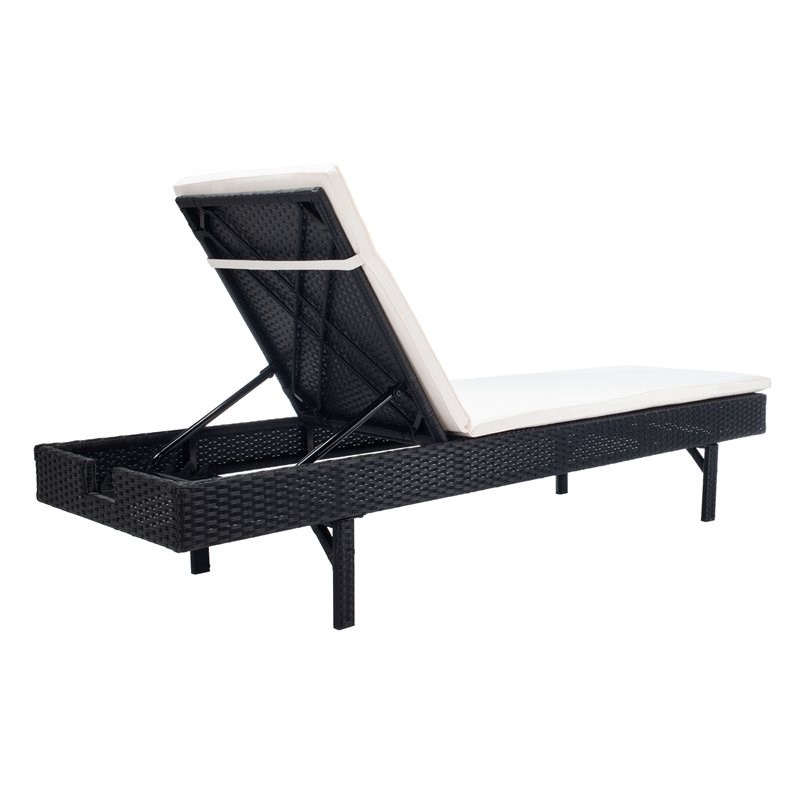 Safavieh Cam Polyester/Wicker/Steel Frame Outdoor Sun Lounger in Black and Beige