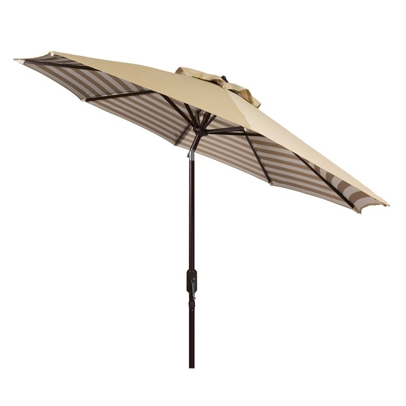 Safavieh Tiana 9ft Crank Metal Outdoor Umbrella in Beige and White