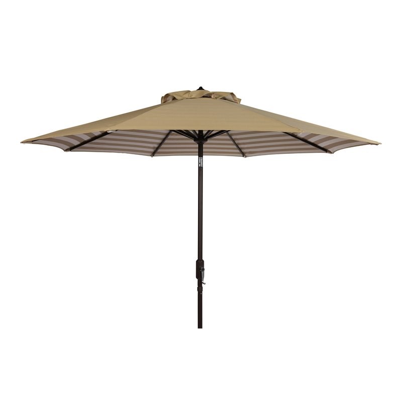 Safavieh Tiana 9ft Crank Metal Outdoor Umbrella in Beige and White