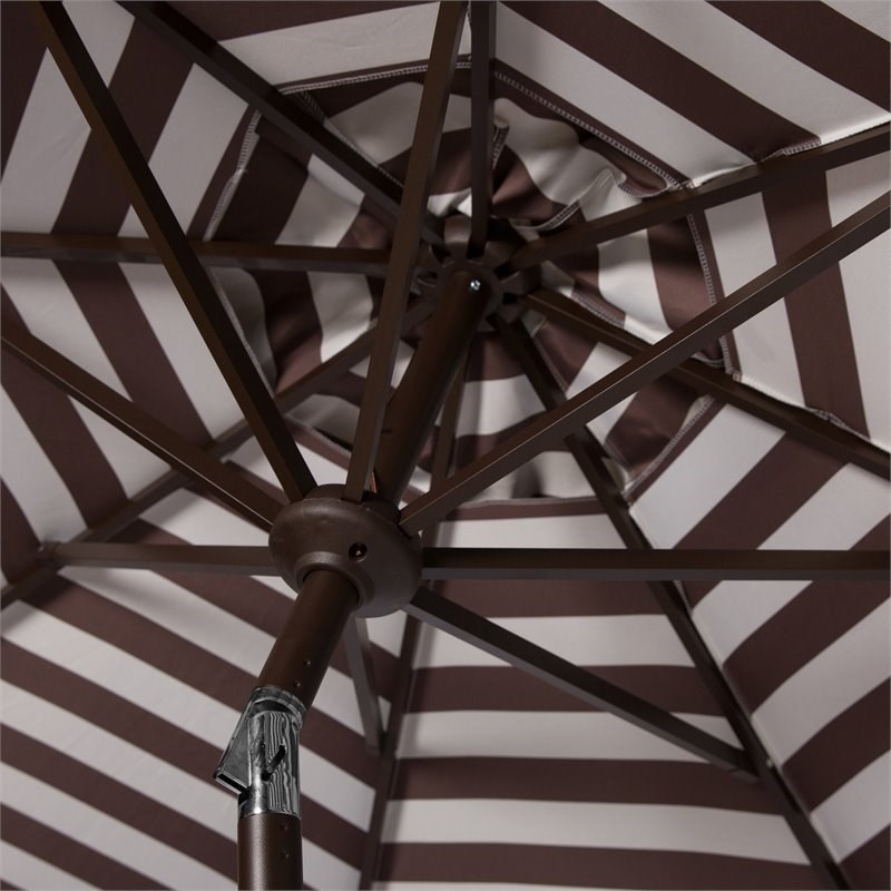 Safavieh Tiana 9ft Metal Crank Outdoor Umbrella in Brown and White