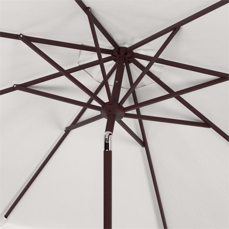 Safavieh Zimmerman 11ft Round Metal/Polyester Market Umbrella in Beige and White