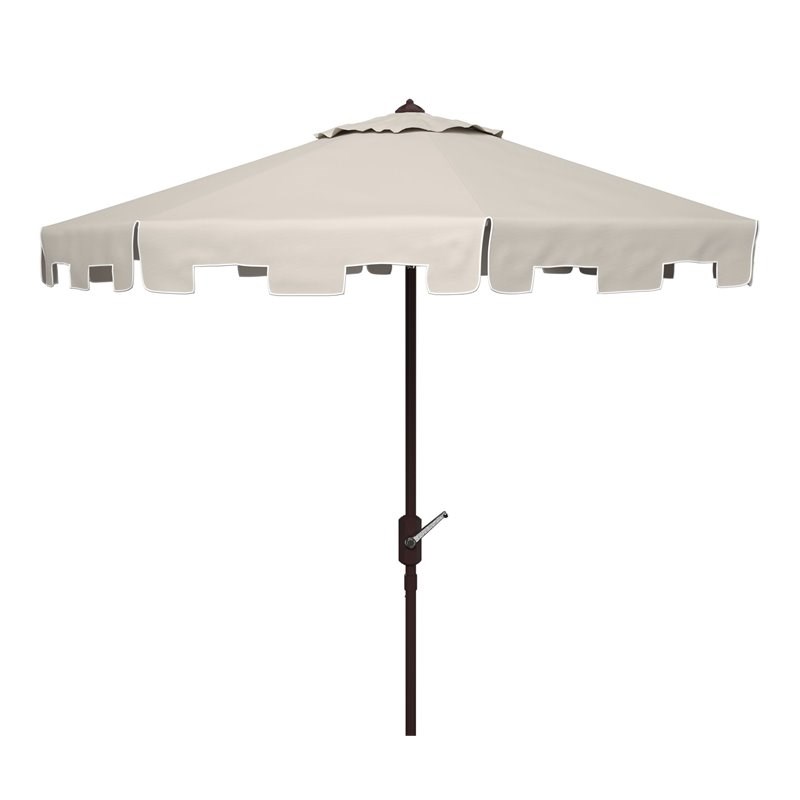 Safavieh Zimmerman 11ft Round Metal/Polyester Market Umbrella in Beige and White