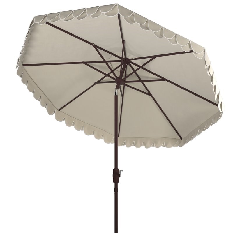 Safavieh Elegant Valance 11ft Round Metal Outdoor Umbrella in Beige and White