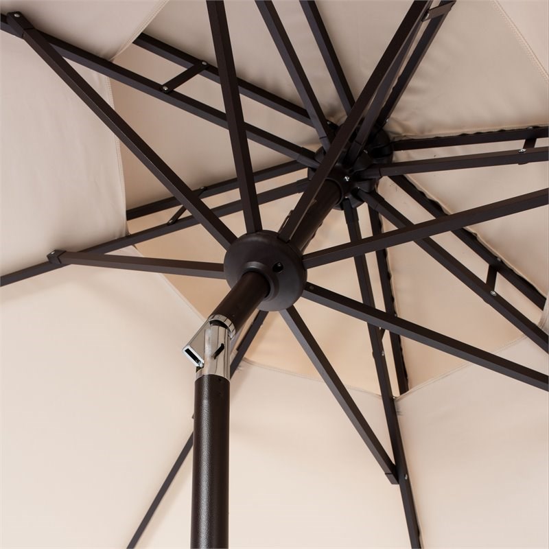 Safavieh Zimmerman 9ft Metal Double Top Market Umbrella in Beige/White