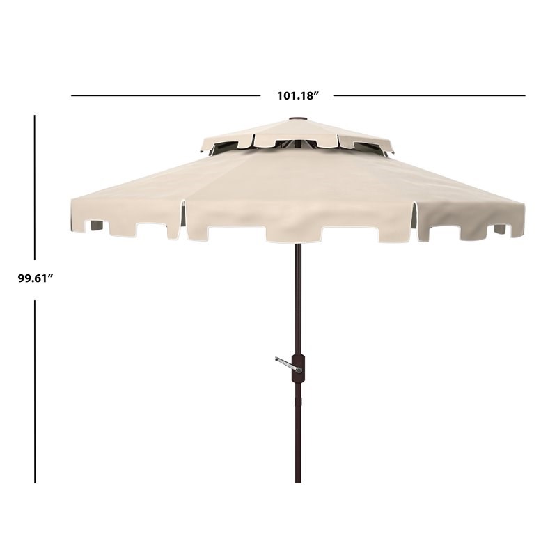 Safavieh Zimmerman 9ft Metal Double Top Market Umbrella in Beige/White