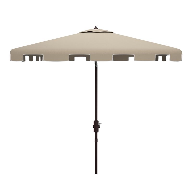Safavieh Zimmerman 7.5ft Square Metal/Polyester Market Umbrella in Beige/White