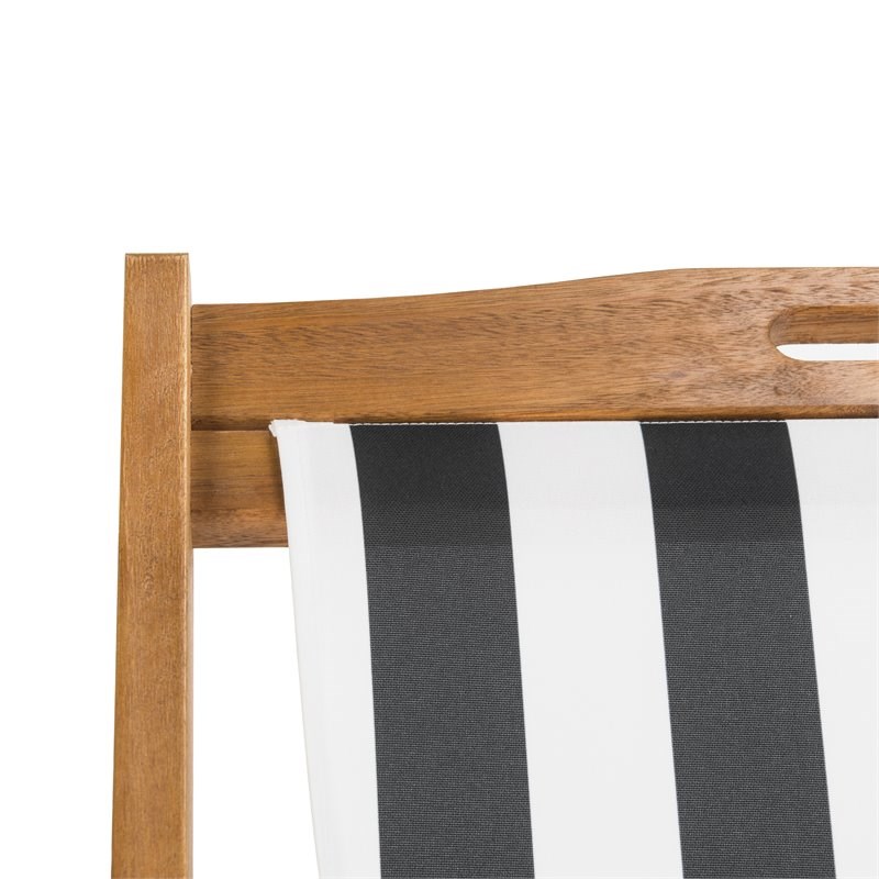 Safavieh Loren Eucalyptus Wood Outdoor Sling Chair in Black/White (Set of 2)