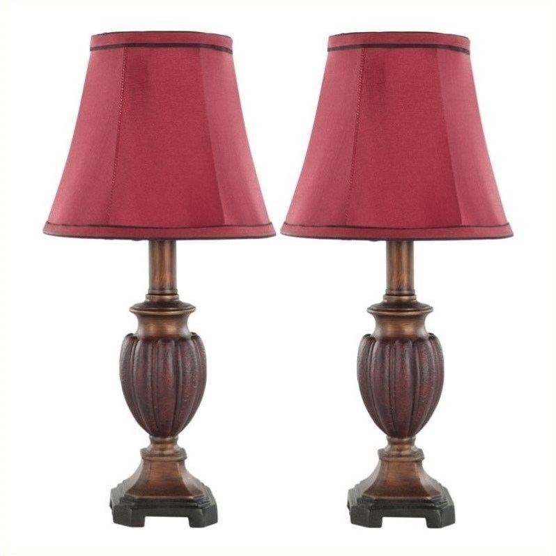 Safavieh Polyresin Mini Table Lamp with Red Bell Shade (Set of 2)