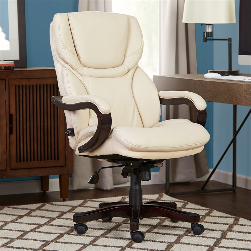 Serta Conway Big and Tall Executive Office Chair with Wood Accents Ivory White Homesquare