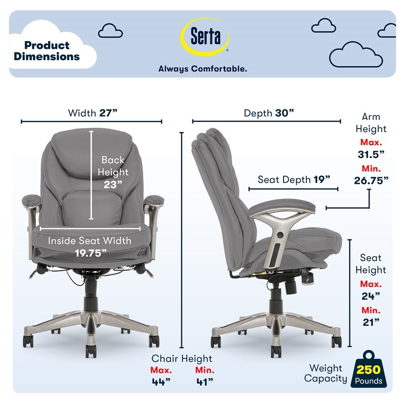 Serta Ergonomic Executive Office Chair with Back in Motion Technology Gray  | Homesquare