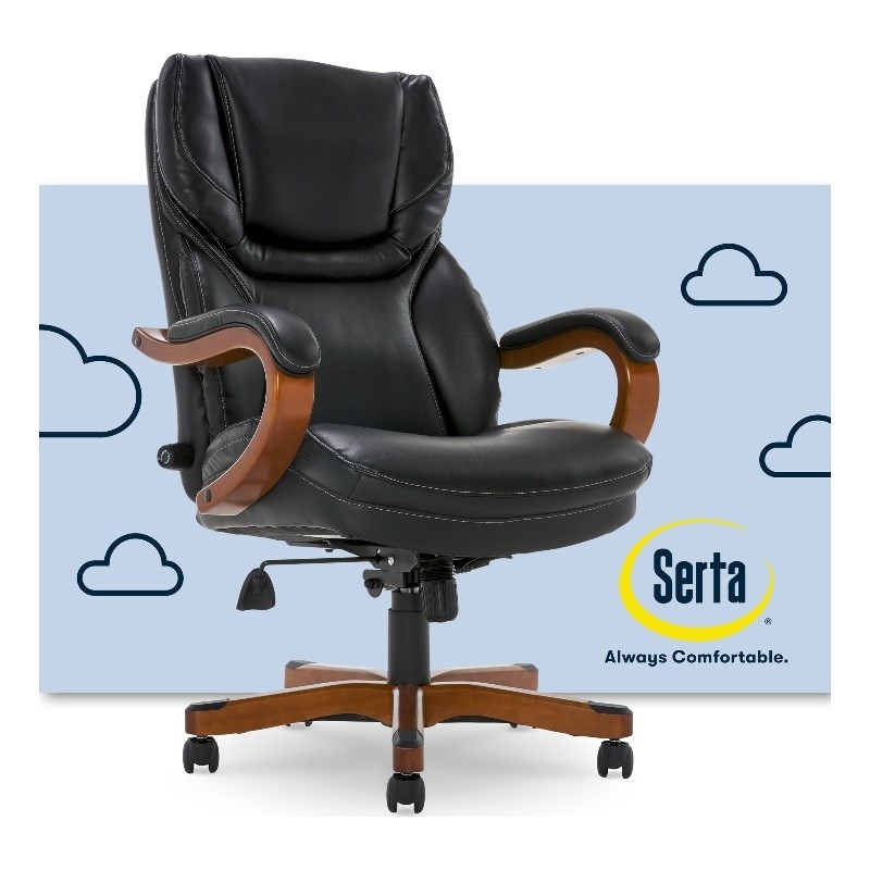 Serta Conway Big and Tall Executive Office Chair with Wood Accents Black |  Homesquare