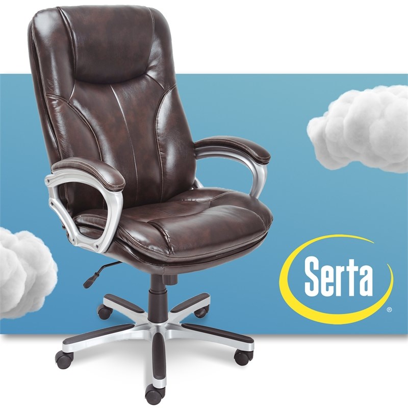 Serta Office Chair In Puresoft Brown, Serta Faux Leather Office Chair
