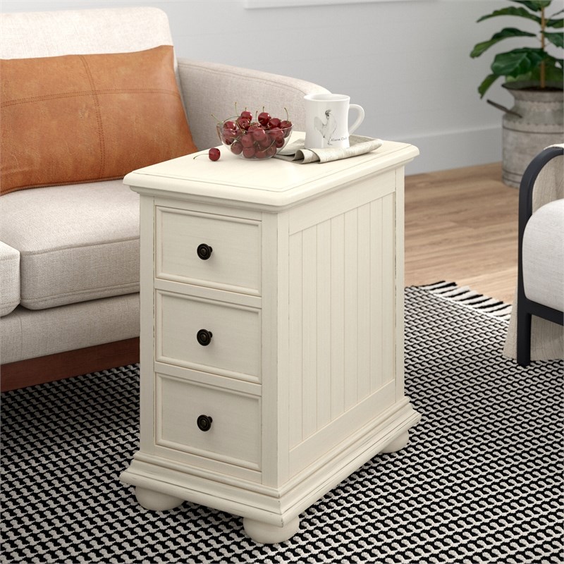 Coastal Chairside Wood Chest in White Linen