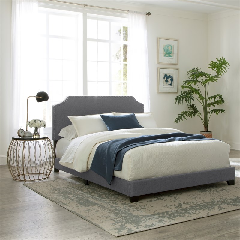 PRI Clipped Corner Upholstered Queen Bed in Stone Gray | Homesquare