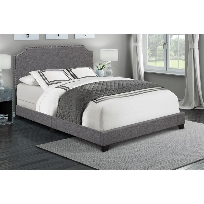 PRI Clipped Corner Upholstered Queen Bed in Stone Gray | Homesquare