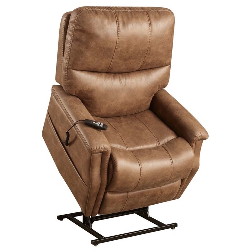 PRI Faux Leather Dual Motor Lift Chair w/ Battery Back Up in Saddle Brown