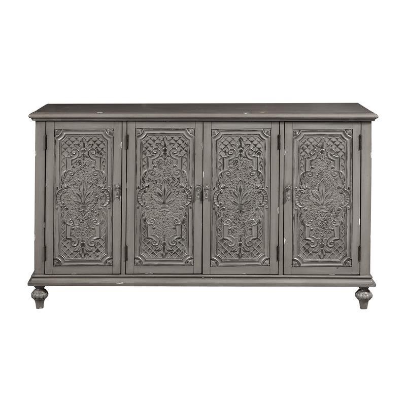 Home Fare Four Door Tin Panel Console in Antique Grey