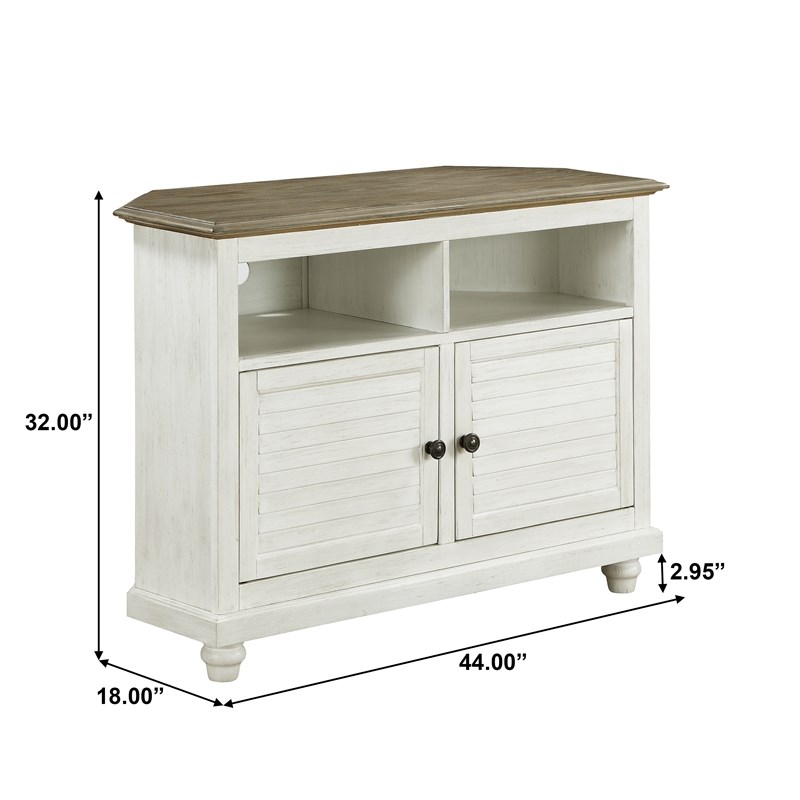 farmhouse twotone wood corner tv stand in white dsd318107
