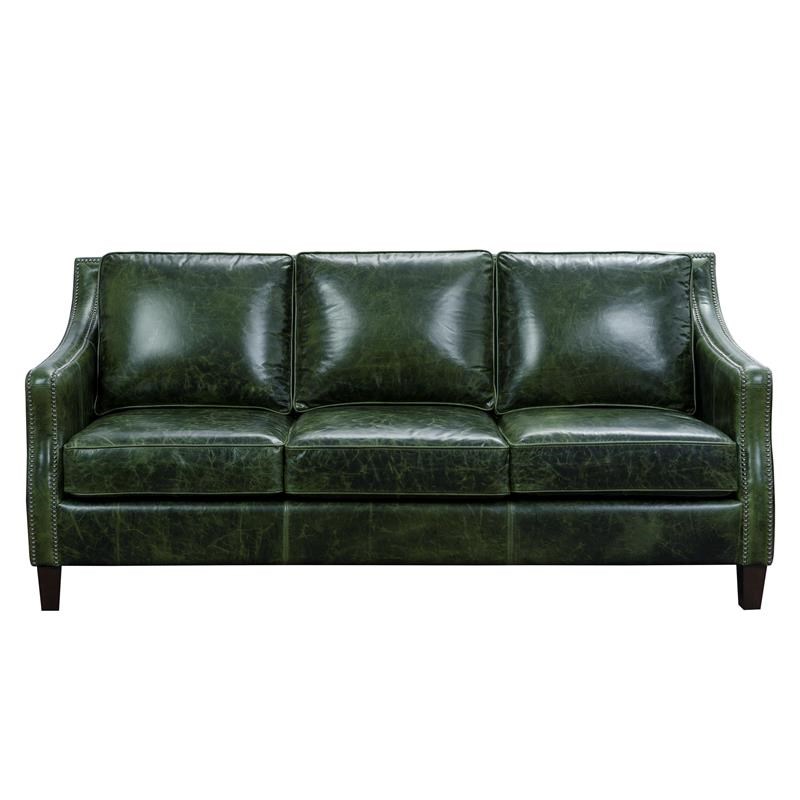 Home Fare Miles Leather Sofa in Fescue Green