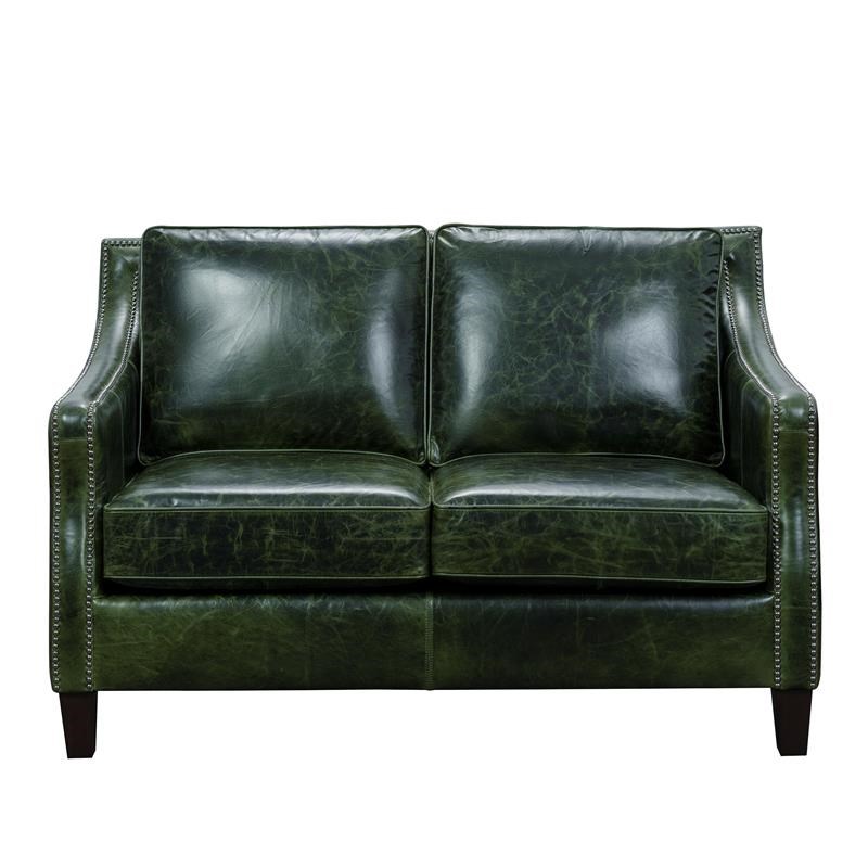 Home Fare Miles Leather Loveseat in Fescue Green