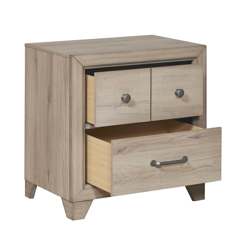 Home Fare Kids 2 Drawer USB Charging Nightstand in River Birch Brown