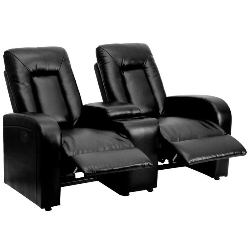Flash Furniture 2 Seat Leather Reclining Home Theater Seating in Black