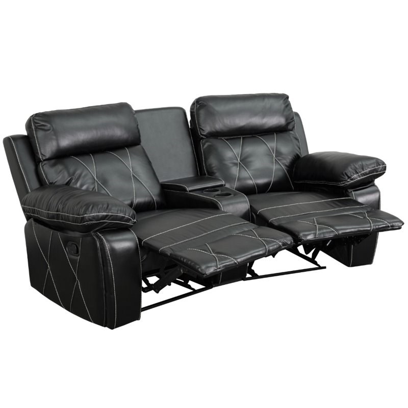 Flash Furniture 2 Seat Leather Reclining Home Theater Seating in Black