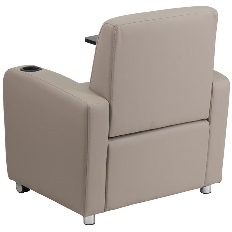 Flash Furniture Leather Guest Chair with Cup Holder in Gray