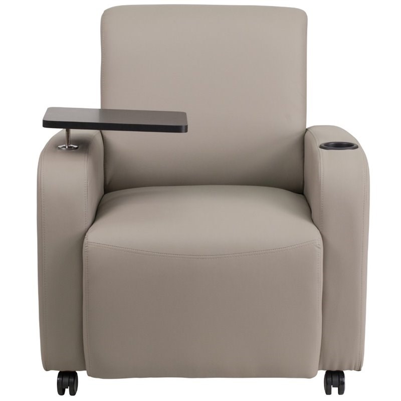Flash Furniture Leather Guest Chair with Cup Holder in Gray