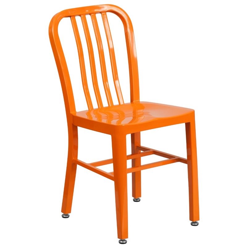 Flash Furniture Metal Vertical Slat Back Dining Side Chair in Orange