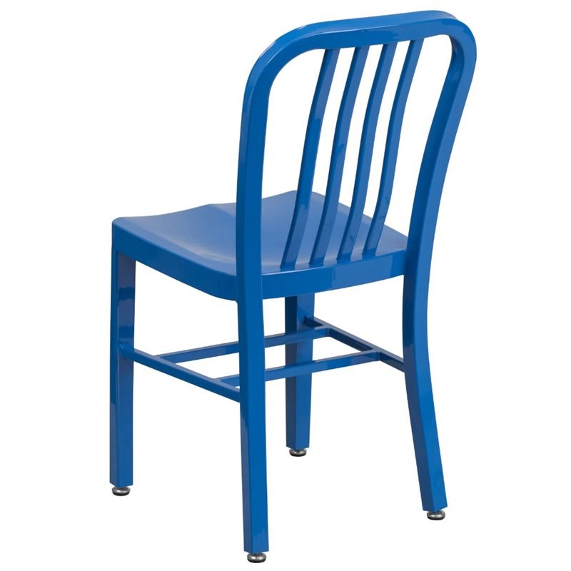 Flash Furniture Metal Vertical Slat Back Dining Side Chair in Blue