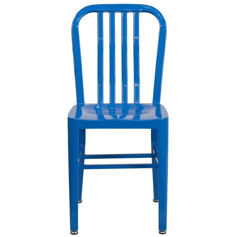 Flash Furniture Metal Vertical Slat Back Dining Side Chair in Blue