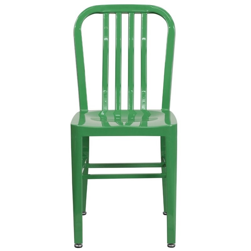 Flash Furniture Metal Vertical Slat Back Dining Side Chair in Green