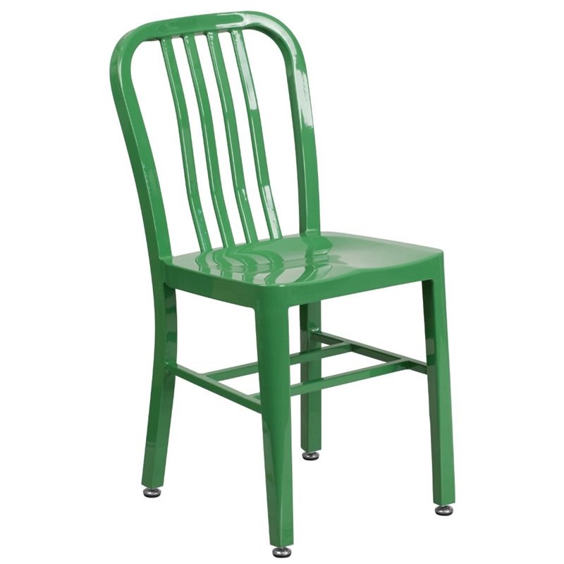 Flash Furniture Metal Vertical Slat Back Dining Side Chair in Green